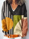 Minimalist Abstract Geometry Art Print Knit V-neck Pullover Sweater