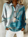 Women's Abstract Pattern Art Print Casual Cotton Knitted Sweater