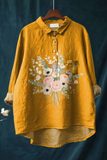 Women's Vintage Floral Print Casual Cotton And Linen Shirt