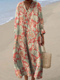 Women's Vintage Lovely Floral Art Print Cotton Linen Dress