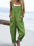 Women's Vintage Floral Pattern Art Print Casual Cotton Linen Wide Leg Jumpsuit