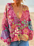 Women's Lovely Floral Art Print Casual Pullover Sweater