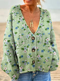 Women's Vintage Floral Art Print Casual Pullover Sweater