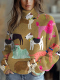 Funny Dogs Art Print Knit Turtleneck Pullover Sweater