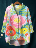 Women's Vintage Flower Art Print Casual Pullover Sweater