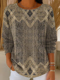 Women's Vintage Abstract Geometric Art Print Casual Pullover Sweater