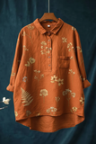 Women's Vintage Floral Print Casual Cotton And Linen Shirt
