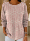 Women's Simple Pink Stripes Casual Pullover Sweater
