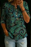 Women’s Vintage Floral Print Casual Half Sleeve Henley Cotton Top