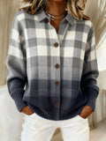 Women's Vintage Plaid Art Print Casual Sweater