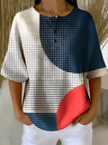 Women's Geometry Art Print Casual Waffle Cotton Shirt