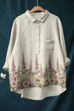 Women's Vintage Floral Print Casual Cotton And Linen Shirt
