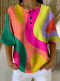 Women's Abstract Pattern Art Print Casual Waffle Cotton Shirt