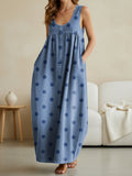 Women's Retro Polka Dots Print Casual Loose Denim Vest Dress