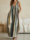Women's Vintage Stripe Pattern Art Print Casual Loose Denim Vest Dress