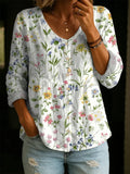 Women's Floral Pattern Art Print Casual Cotton Shirt