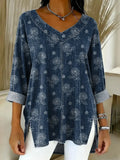Women's Floral Pattern Art Print Casual Denim Shirt