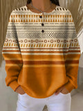 Women's Vintage Pattern Art Print Casual Cotton Waffle Sweatshirt