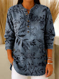 Women's Vintage Floral Pattern Art Print Casual Cotton Denim Shirt RSDS2102