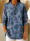 Women's Vintage Floral Pattern Art Print Casual Cotton Denim Shirt RSDS2107