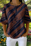 Women's Black Orange Abstract Line Art Pattern Print Casual Waffle Cotton Shirt RSHW3305