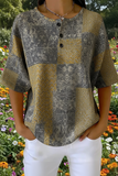Womens Vintage Patchwork Art Pattern Print Casual Waffle Cotton Shirt RSHW3311