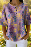 Womens Abstract Dot Art Pattern Print Casual Waffle Cotton Shirt RSHW3313