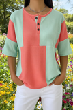 Womens Colorblock Art Pattern Print Casual Waffle Cotton Shirt RSHW3315