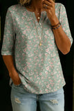 Women’s Vintage Floral Print Casual Half Sleeve Henley Cotton Top