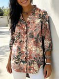 Women’s Retro Gradient Floral V-Neck Ruffled Denim Shirt RYDS1202