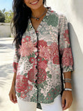 Women’s Retro Gradient Floral V-Neck Ruffled Denim Shirt RYDS1209
