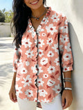 Women’s Retro Gradient Floral V-Neck Ruffled Denim Shirt RYDS1208