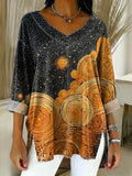 Women's Abstract Pattern Art Print Casual Denim Shirt