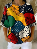 Women's Abstract Pattern Art Print Casual Waffle Cotton Shirt