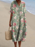 Vintage Romantic Rose Pattern Printed Women's Flowy Dress
