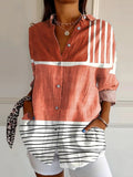 Women's Abstract Geometric Art Print Casual Cotton Shirt