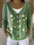 Women's Floral Art Print Casual Cardigan Sweater