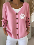 Women'S Dog Paw With Heart Knitted Cardigan