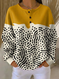Women's Abstract Pattern Art Print Casual Cotton Waffle Sweatshirt