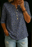 Women’s Vintage Floral Print Casual Half Sleeve Henley Cotton Top