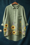 Women's Vintage Floral Print Casual Cotton And Linen Shirt