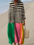 Women's Vintage Geometric Line Art Print Cotton Linen Dress