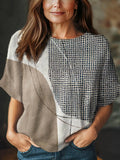 Women's Geometric Pattern Art Print Casual Crew Neck Short Sleeve Knitted Sweater
