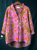 Women's Vintage Floral Art Print Casual Pullover Sweater