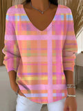 Women's Abstract Geometric Vintage Art Print Casual Pullover Sweater