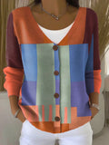 Vintage Geometry Art Print Buttoned V-neck Cardigan Sweater