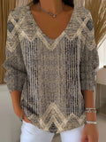 Women's Vintage Abstract Geometric Art Print Casual Pullover Sweater
