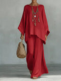 Women's Comfortable, Loose-fitting Linen And Cotton Top And Wide-leg Pants Two-piece Set
