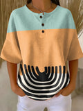 Women's Colorful Geometric Art Print Casual Waffle Cotton Shirt