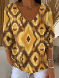 Women's Vintage Abstract Rhombus Geometric Painting Art Print Casual Pullover Sweater